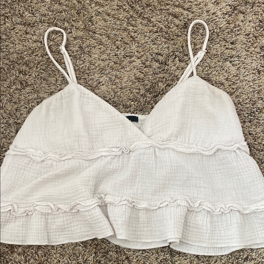 Forever 21 Cream Ruffled Crop Camisole